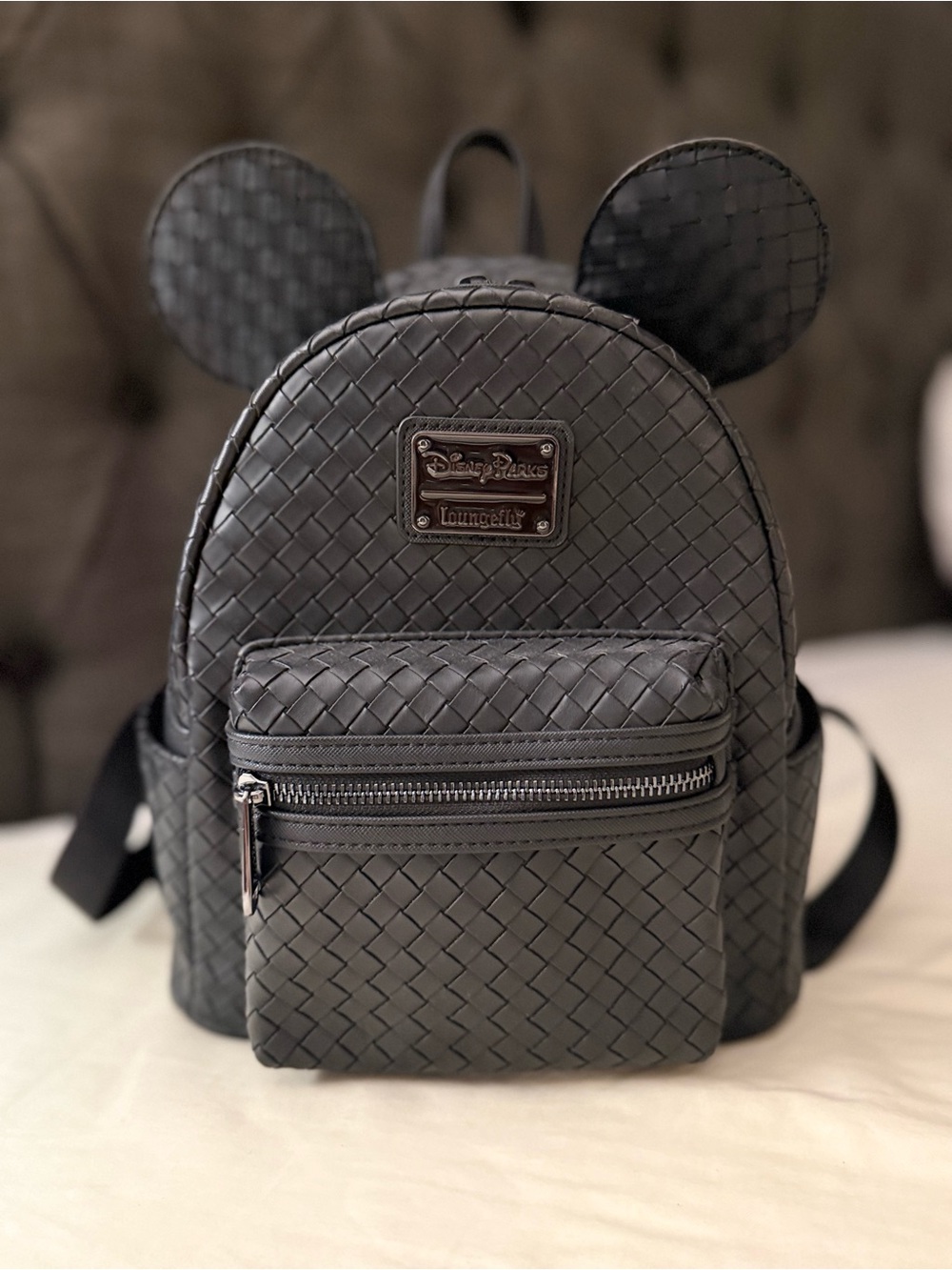 Loungefly Black Woven Mini Backpack with Mouse Ears